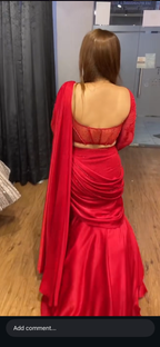 Designer Red Ready-to-Wear Satin Silk Saree with Embroidery & Sequence Work