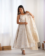 Ivory Banarasi Jacquard Dola Silk Anarkali Suit Set with Dupatta