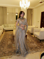 Designer Silver Grey Fandy Silk Lehenga Saree with Embroidery Sequence Work
