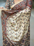 Ajrakh Modal Silk Saree for Women | Real Mirror Work Traditional Printed Saree with Unstitched Blouse| Perfect for Party’s, Wedding And Festival