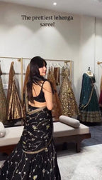 Black Designer Lehenga Saree with Sequins Thread Work & Georgette Drape