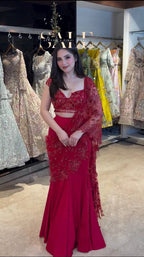 Elegant Red Ready-to-Wear Lehenga Saree with Sequins Embroidery & Designer Choli