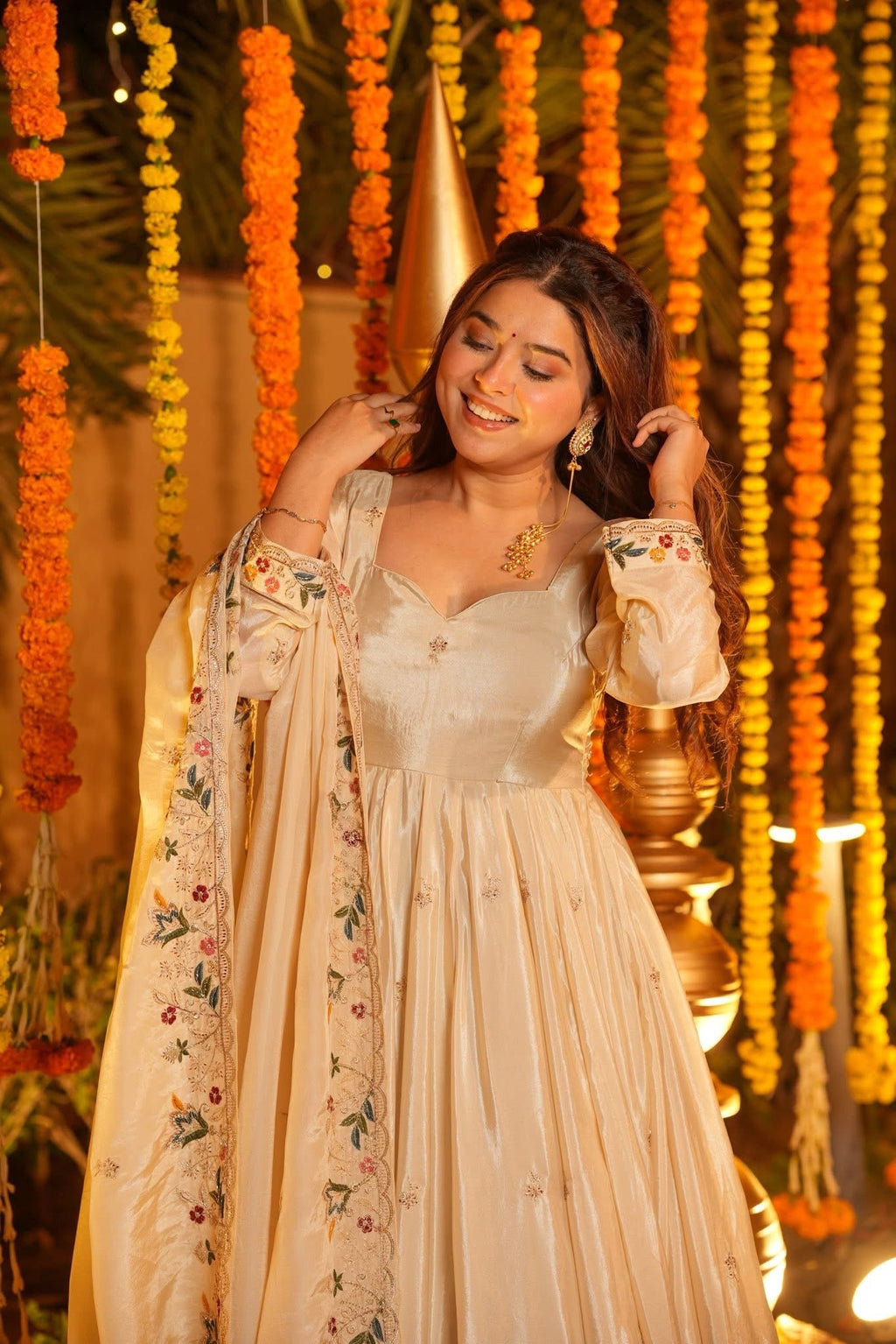 Elegant Heavy Silk Anarkali Suit Set with Sequins & Thread Work