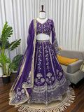 Royal Purple Faux Georgette Heavy Embroidered Lehenga Choli Set with Dupatta