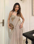 Beige Real Mirror Work Ready-to-Wear Saree