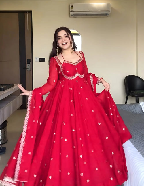 Classic Red Anarkali Suit Set