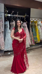 Elegant Red Ready-to-Wear Lehenga Saree with Sequins Embroidery & Designer Choli