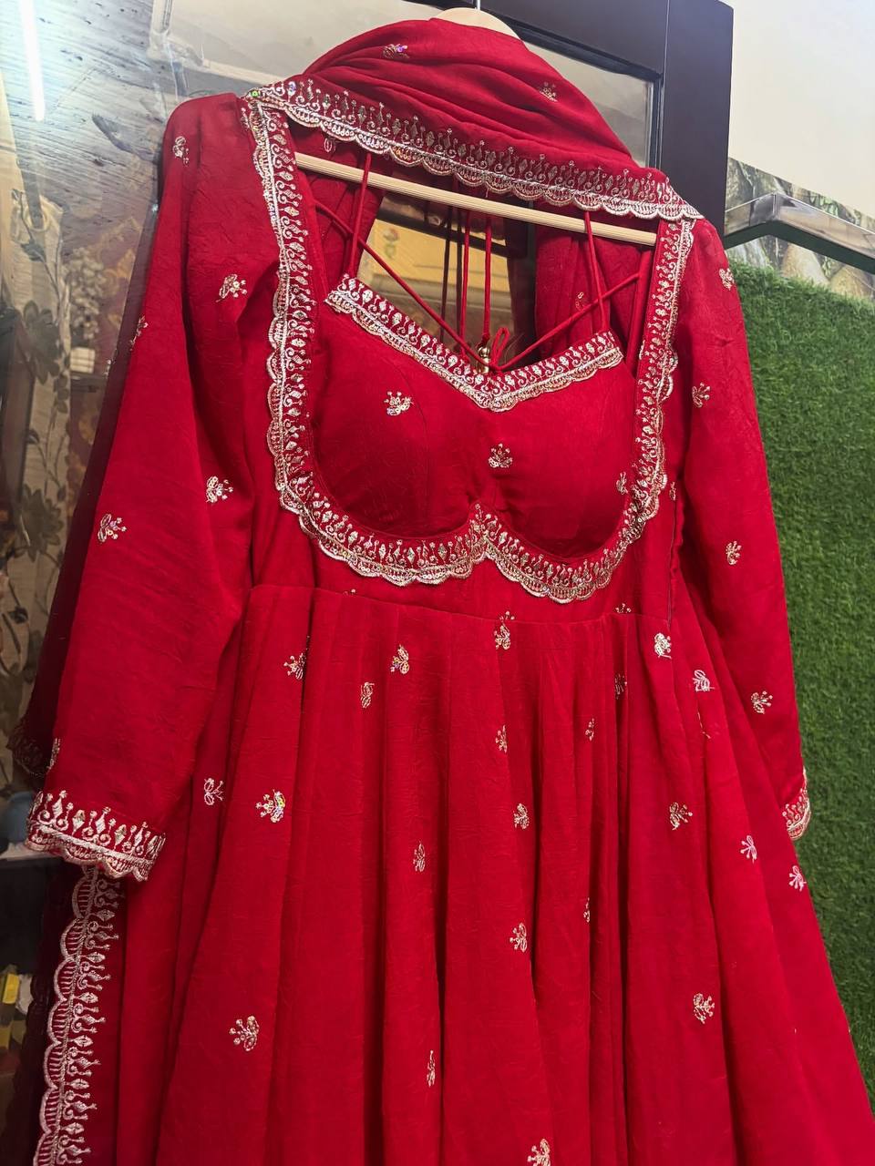 Classic Red Anarkali Suit Set