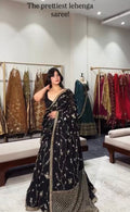Black Designer Lehenga Saree with Sequins Thread Work & Georgette Drape