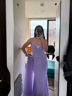 Lavender Georgette Fishcut Lehenga Set with Diamond Work Blouse & Dupatta