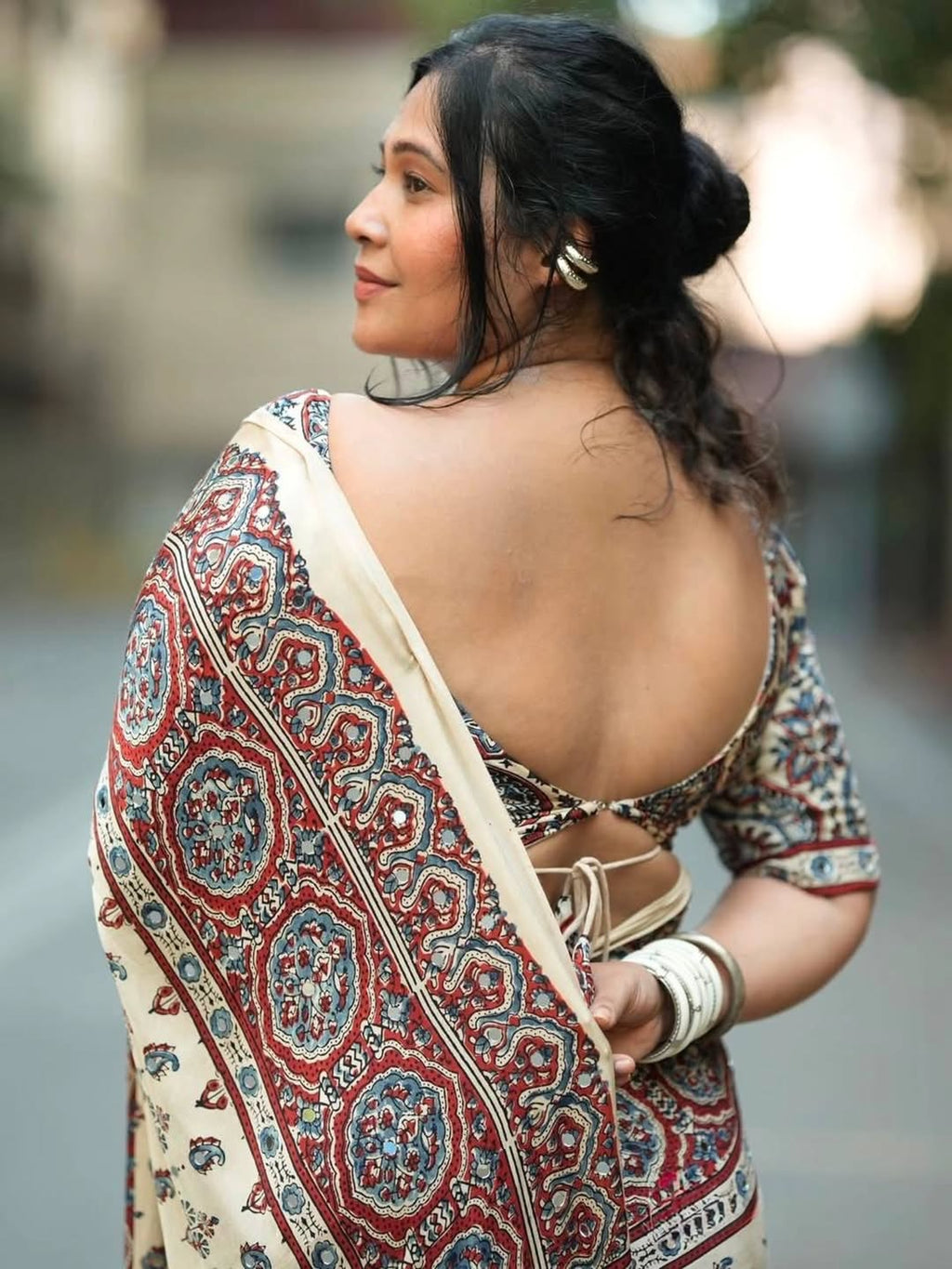 Ajrakh Modal Silk Saree for Women | Real Mirror Work Traditional Printed Saree with Unstitched Blouse| Perfect for Party’s, Wedding And Festival
