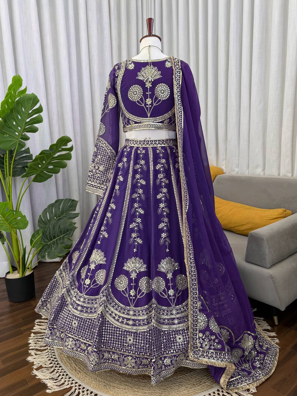 Royal Purple Faux Georgette Heavy Embroidered Lehenga Choli Set with Dupatta