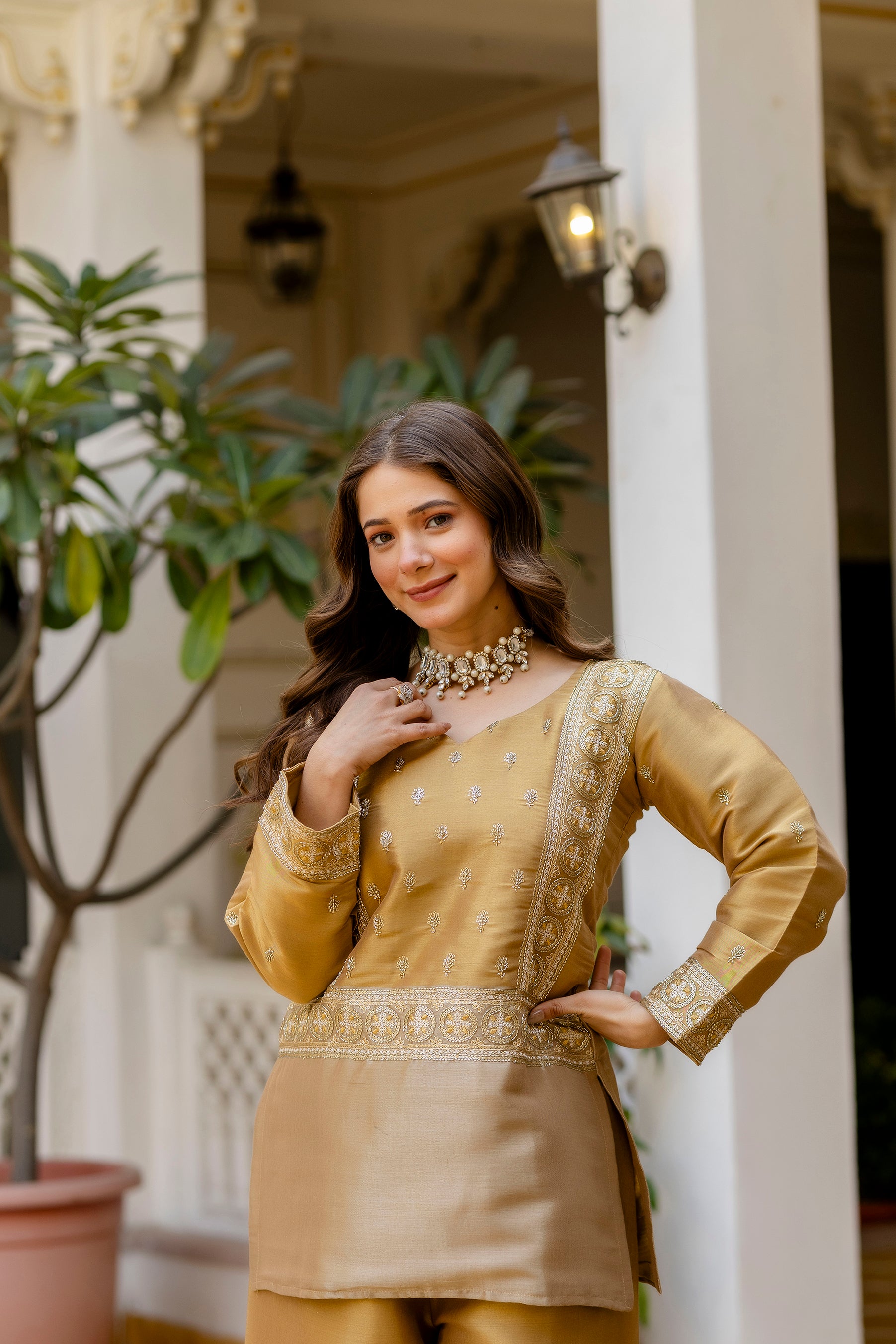 Elegant Banarasi Viscose Co-ord Set with Heavy Bead Embroidery - Golden Heritage Collection