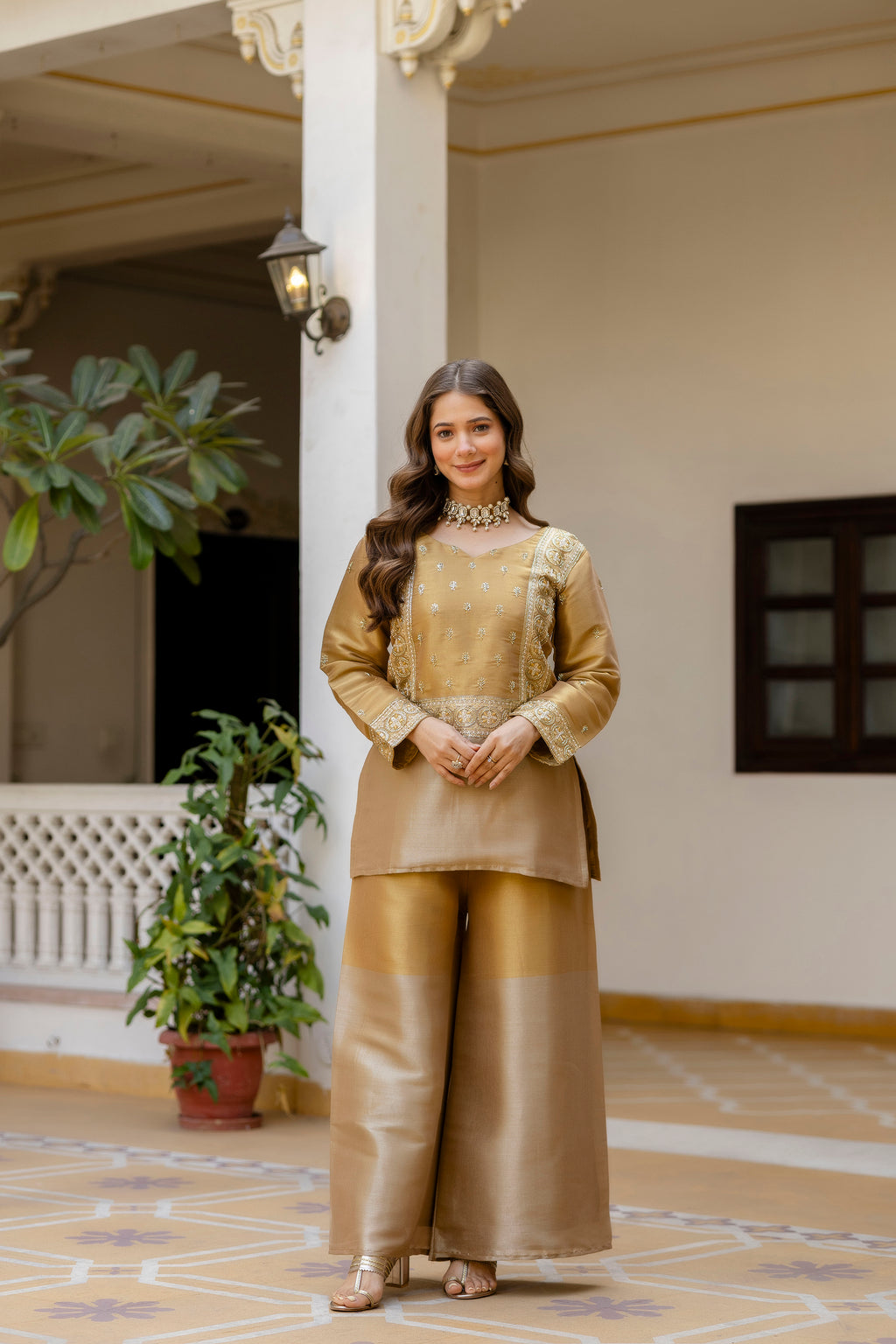 Elegant Banarasi Viscose Co-ord Set with Heavy Bead Embroidery - Golden Heritage Collection