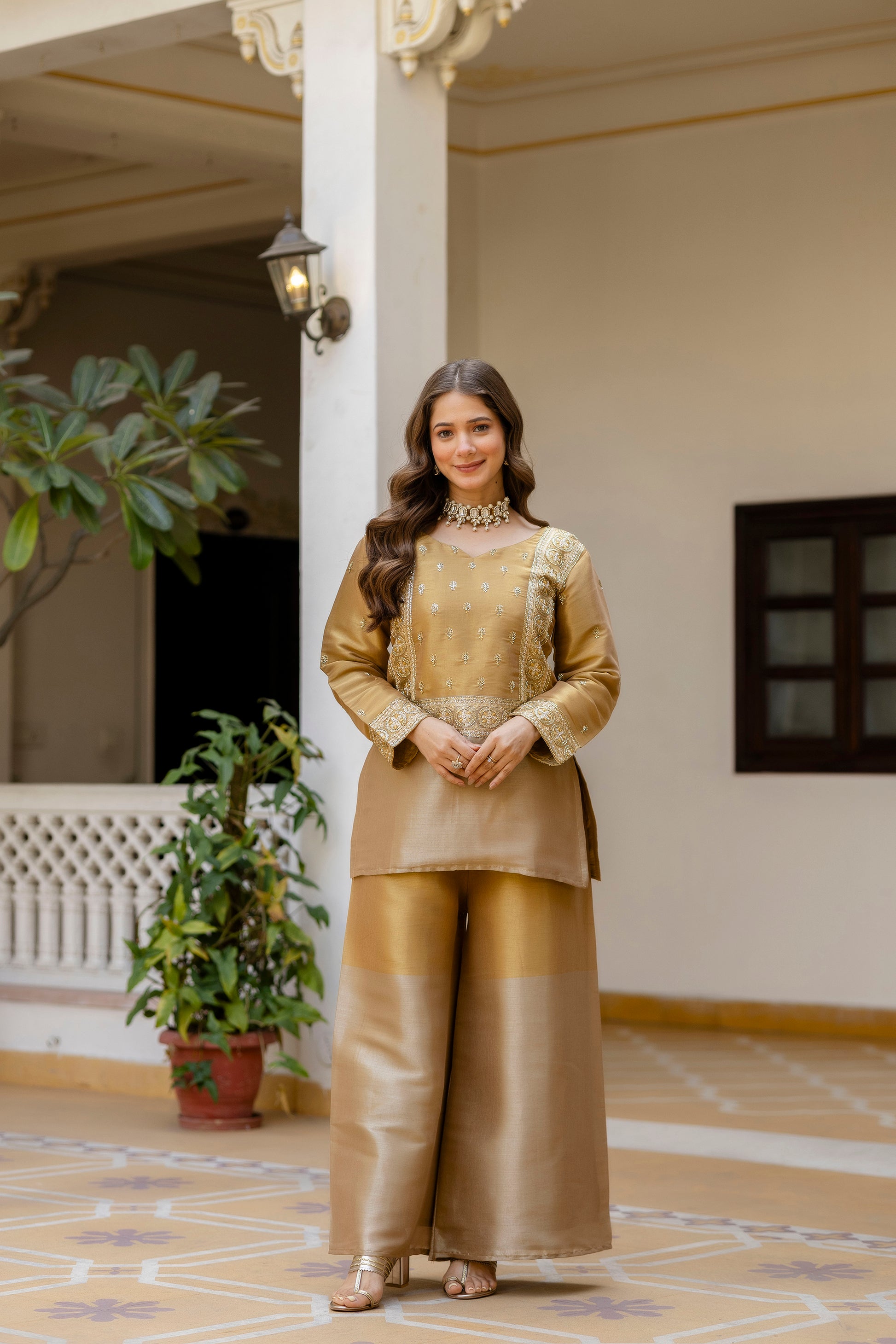 Elegant Banarasi Viscose Co-ord Set with Heavy Bead Embroidery - Golden Heritage Collection