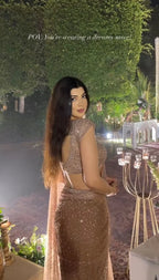 Golden Sequin Embroidered Soft Net Saree with Unstitched Blouse