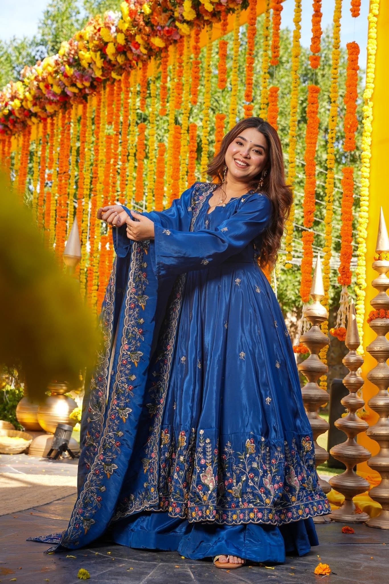 Elegant Heavy Silk Anarkali Suit Set with Sequins & Thread Work