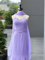 Lavender Georgette Fishcut Lehenga Set with Diamond Work Blouse & Dupatta