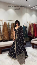 Black Designer Lehenga Saree with Sequins Thread Work & Georgette Drape