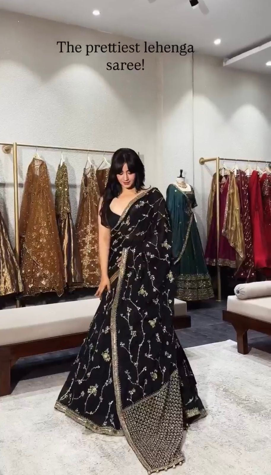 Black Designer Lehenga Saree with Sequins Thread Work & Georgette Drape