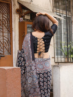 Ajrakh Modal Silk Saree for Women | Real Mirror Work Traditional Printed Saree with Unstitched Blouse| Perfect for Party’s, Wedding And Festival