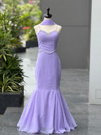 Lavender Georgette Fishcut Lehenga Set with Diamond Work Blouse & Dupatta
