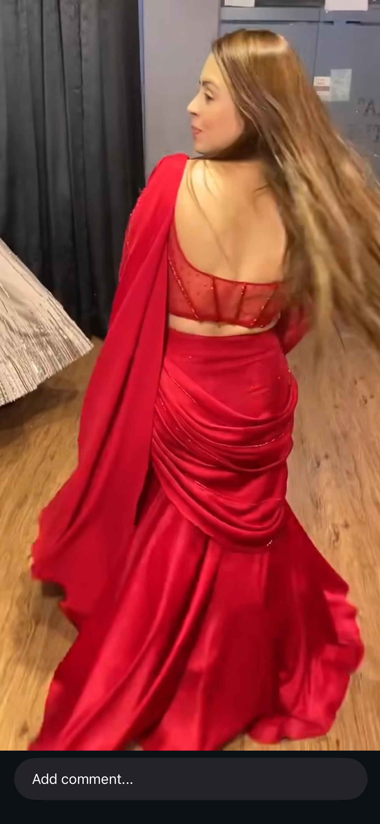Designer Red Ready-to-Wear Satin Silk Saree with Embroidery & Sequence Work