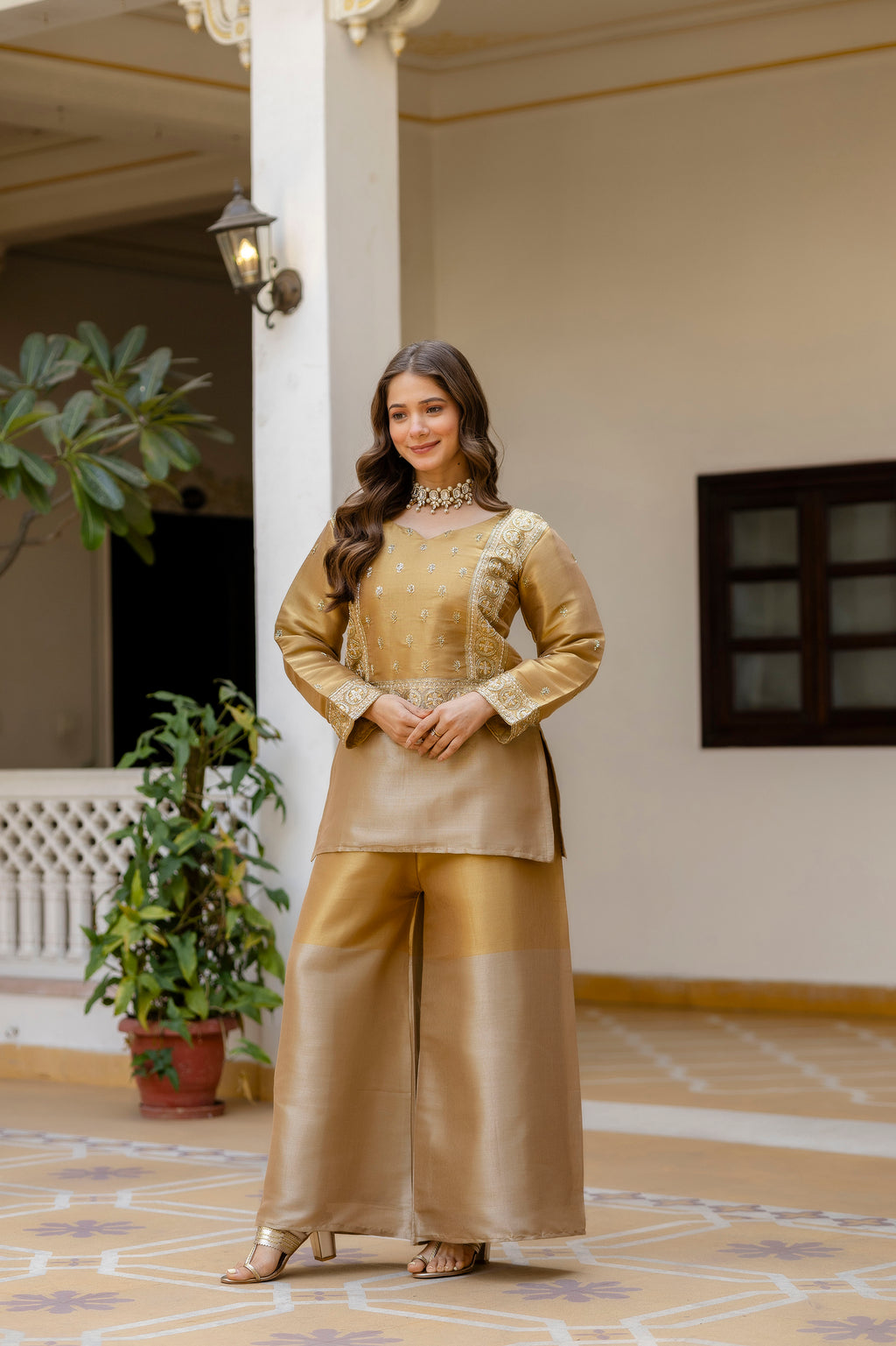 Elegant Banarasi Viscose Co-ord Set with Heavy Bead Embroidery - Golden Heritage Collection