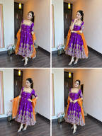 Royal Purple Heavy Silk Embroidered Anarkali Suit Set with Organza Dupatta (3-Piece)