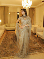 Designer Silver Grey Fandy Silk Lehenga Saree with Embroidery Sequence Work