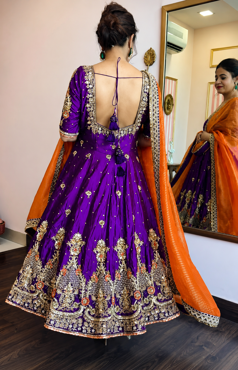 Royal Purple Heavy Silk Embroidered Anarkali Suit Set with Organza Dupatta (3-Piece)