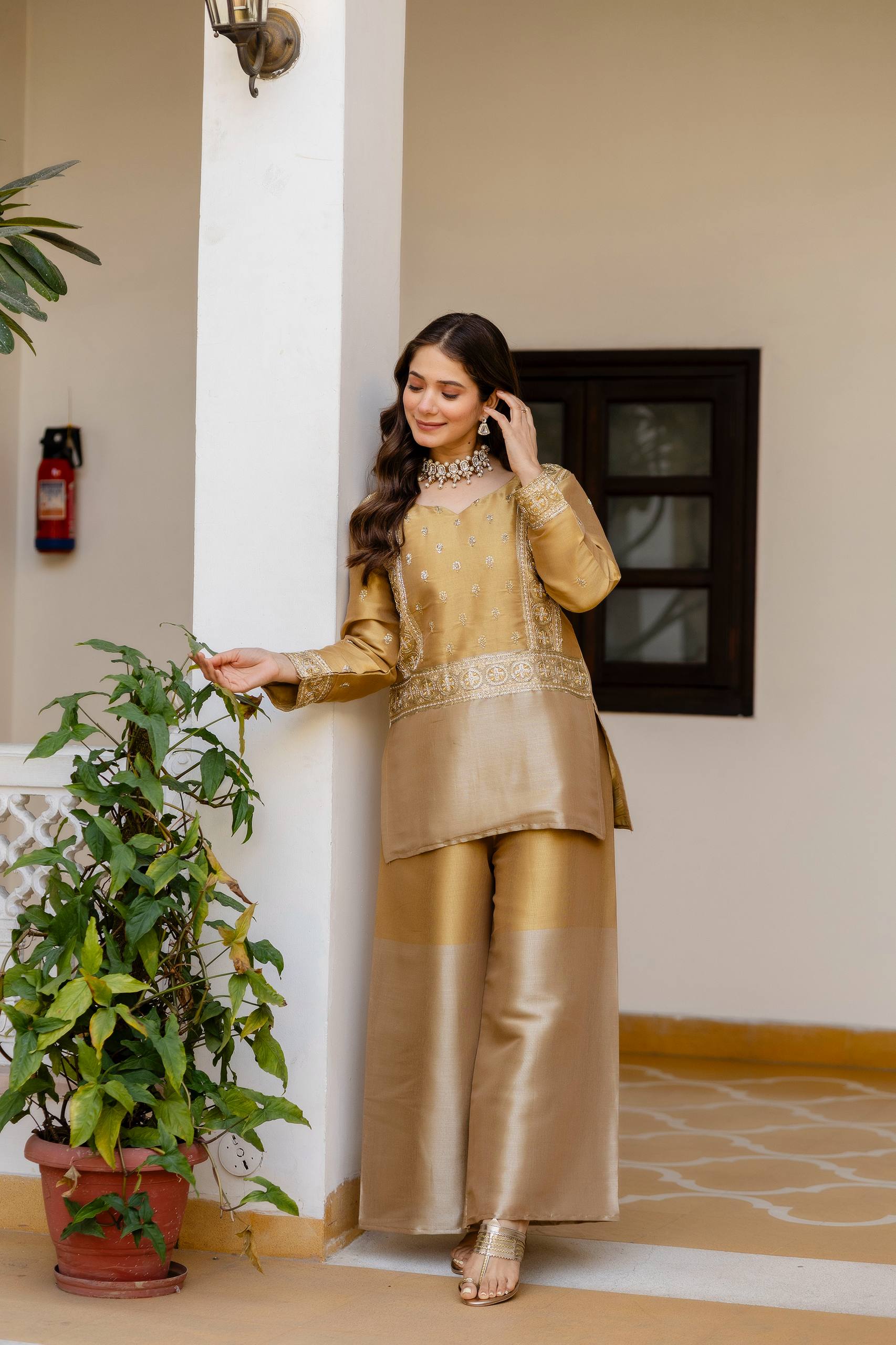 Elegant Banarasi Viscose Co-ord Set with Heavy Bead Embroidery - Golden Heritage Collection