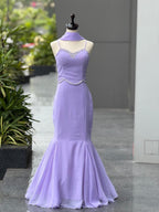 Lavender Georgette Fishcut Lehenga Set with Diamond Work Blouse & Dupatta