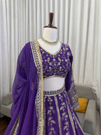 Royal Purple Faux Georgette Heavy Embroidered Lehenga Choli Set with Dupatta