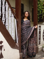Ajrakh Modal Silk Saree for Women | Real Mirror Work Traditional Printed Saree with Unstitched Blouse| Perfect for Party’s, Wedding And Festival