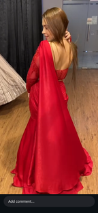 Designer Red Ready-to-Wear Satin Silk Saree with Embroidery & Sequence Work