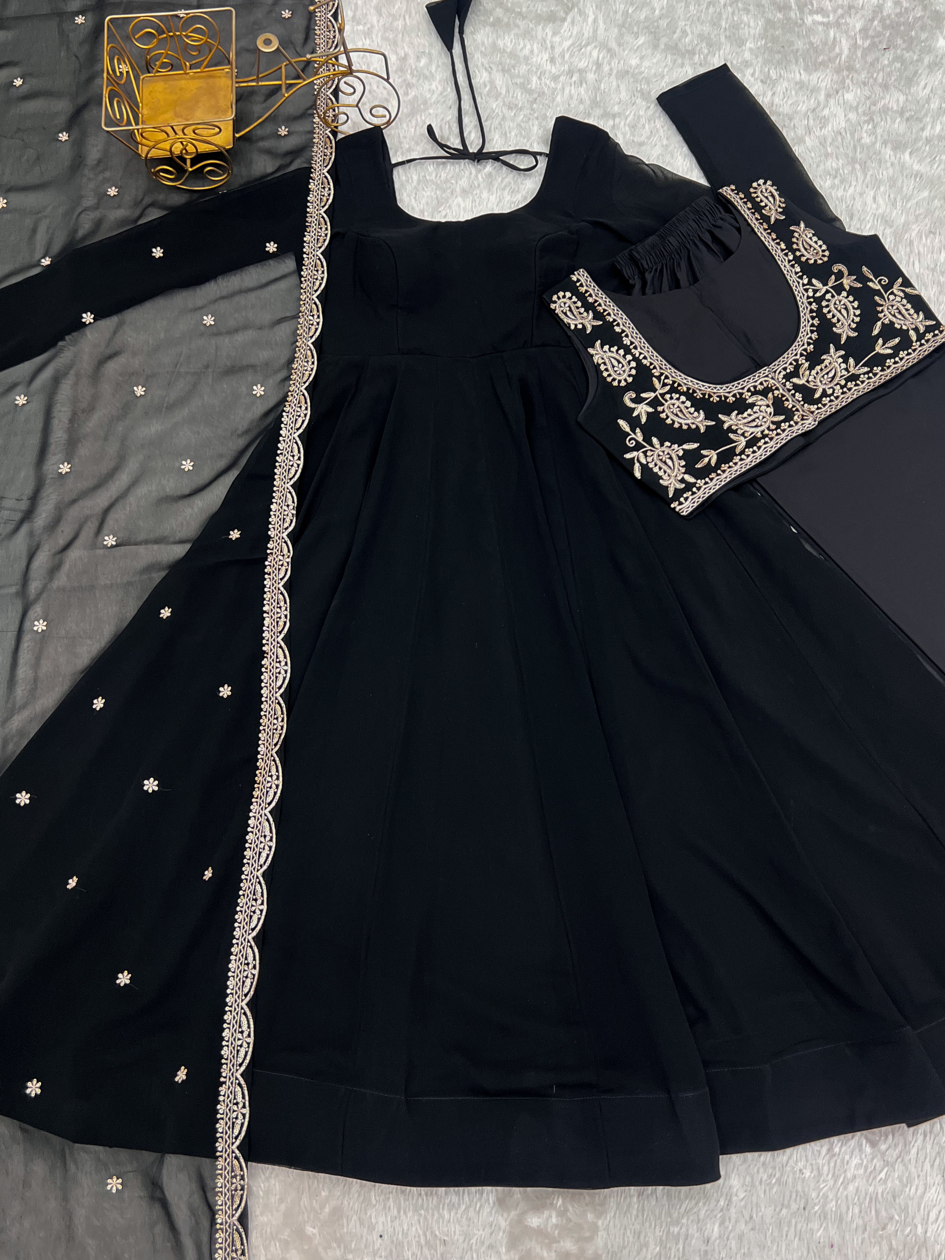 Black Premium Fox Georgette Fully Flared Anarkali