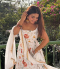 White Floral Heavy Vichitra Silk Anarkali Suit Set with Matching Dupatta (3-Piece)