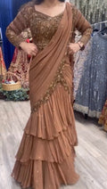 Brown (Chocolate) Georgette Ready-to-Wear Lehenga Saree with Beads Work