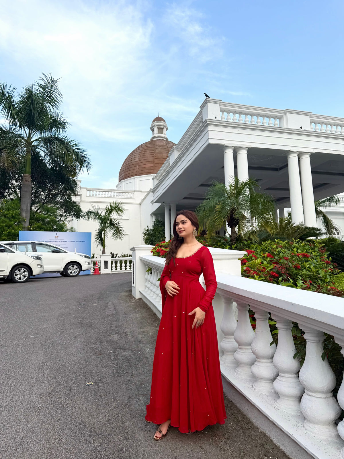 Red Anarkali Suit with Handwork & Pearl Work