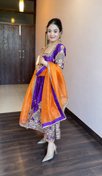 Royal Purple Heavy Silk Embroidered Anarkali Suit Set with Organza Dupatta (3-Piece)