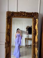 Lavender Georgette Fishcut Lehenga Set with Diamond Work Blouse & Dupatta