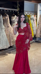 Elegant Red Ready-to-Wear Lehenga Saree with Sequins Embroidery & Designer Choli