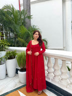 Red Anarkali Suit with Handwork & Pearl Work