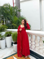 Red Anarkali Suit with Handwork & Pearl Work