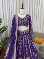 Royal Purple Faux Georgette Heavy Embroidered Lehenga Choli Set with Dupatta