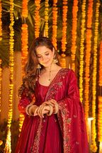 Elegant Heavy Silk Anarkali Suit Set with Sequins & Thread Work