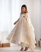 Ivory Banarasi Jacquard Dola Silk Anarkali Suit Set with Dupatta