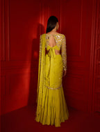 Lemon Lehenga Saree With Beads Hand Work