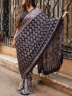 Ajrakh Modal Silk Saree for Women | Real Mirror Work Traditional Printed Saree with Unstitched Blouse| Perfect for Party’s, Wedding And Festival